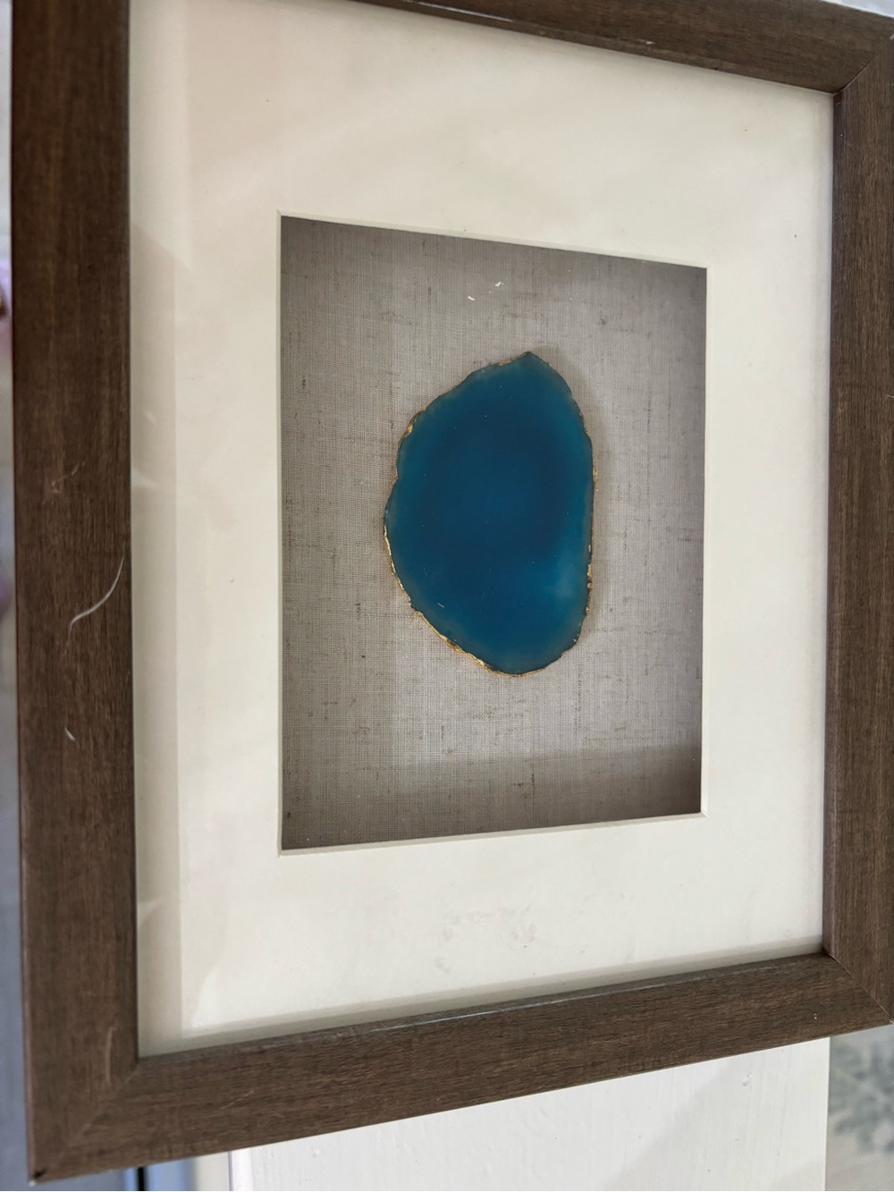 Blue Agate Wall Art with Gold Edge - Framed Accent